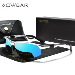 AOWEAR Luxury Quality Rimless Mirror Sunglasses Men Polarized Sports Outdoor Sun Glasses Retro UV400 Anti-glare Driving Sunglass