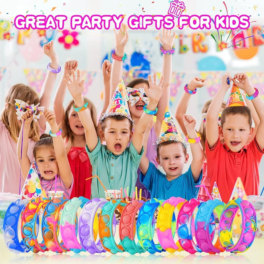 12PCS Pop Fidget Bracelet Toy Pop Bubble Sensory Toys Stress Reliever Party Favors for Kids Children Toddler Classroom Prizes