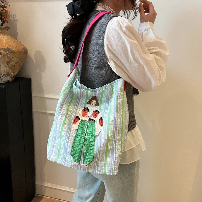 Embroidered Color-blocked Niche Cute Fashionable Women's Large-capacity Lightweight Shoulder Bag