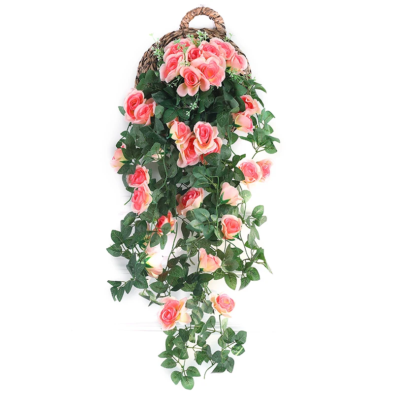 Künstliche Blume Rattan gefälschte Pflanze Rebe Dekoration Wandbehang Rosen Blumen für Zuhause Hochzeit Party Innen-Außendekoration