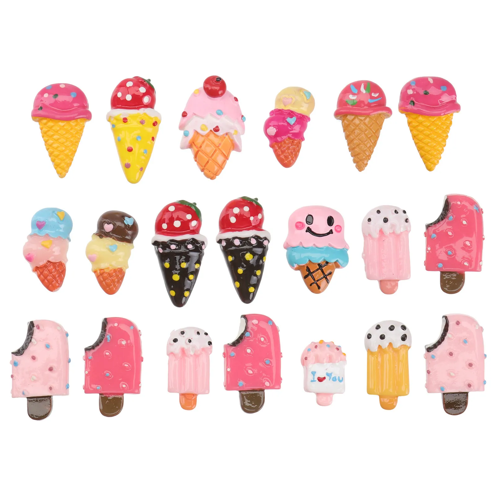 Décorations de crème glacée en résine, 20 pièces, ornements artisanaux pour la décoration de la maison, bricolage pour enfants, ornement coloré créatif en forme de crème glacée