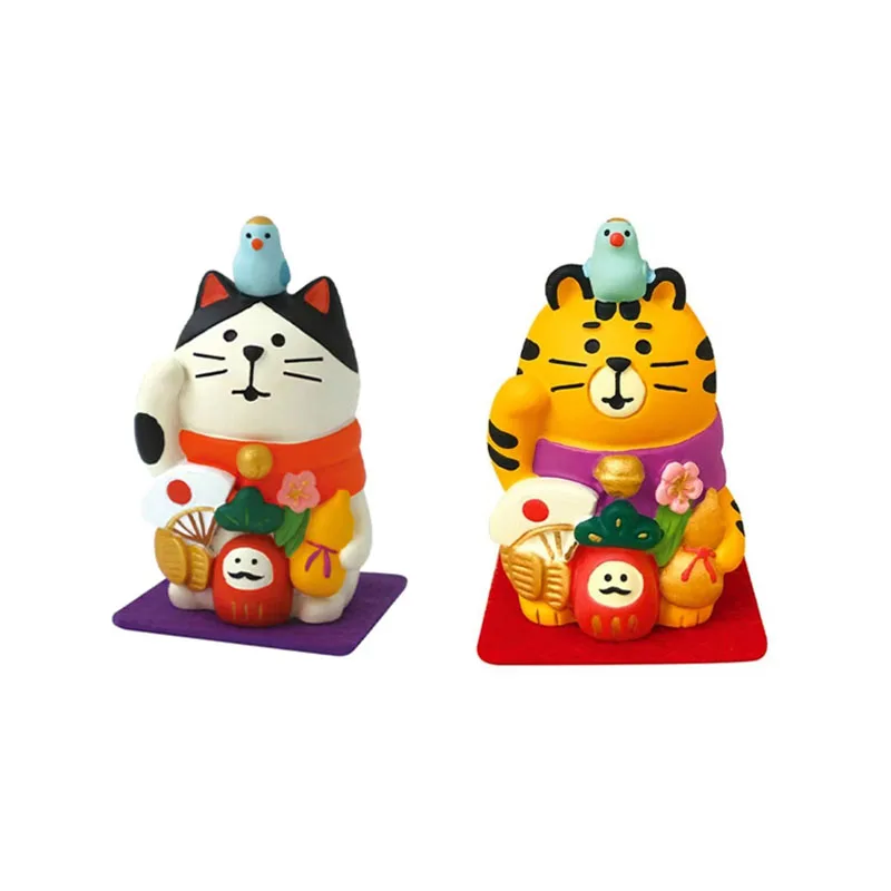 Maneki-Neko Série Lucky Cat e Tiger Figuras de Ação em Miniatura, Car Interior Desktop Resin Ornamento, Fotografia Prop, Acessórios, Brinquedos