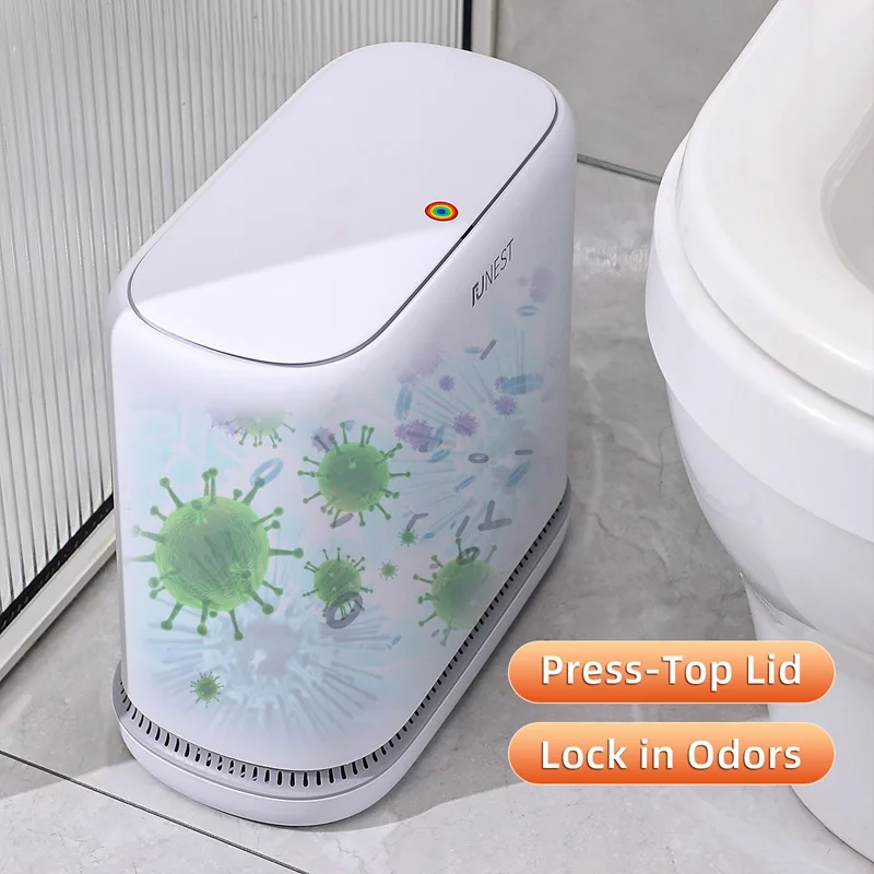 Joybos Bathroom Trash Can Press Lid to Open Automatic Adsorption Garbage Bag Narrow Trash Bin For Home Office Use 12.5L