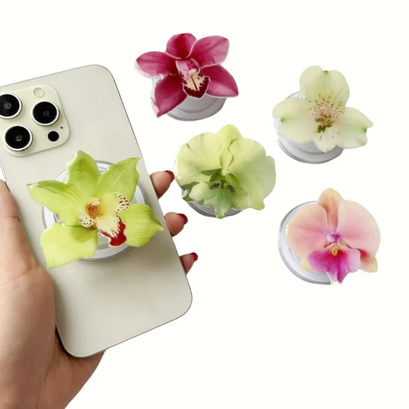 

Cute Big flower Plant Phone Holder Popular Socket Folding Grip Gel Acrylic Magnetic simulation stand For iPhone 16Pro Max