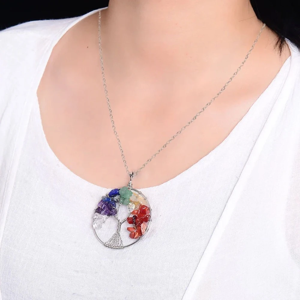 

Natural Crystal Stone Tree of Life Pendant Necklace Quartz Amethyst Necklace Pendant Wedding Jewelry for Women