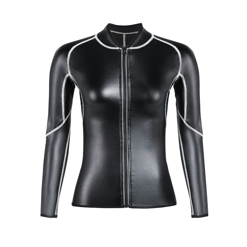 Leather Jacket Stand Collar White line Faux Leather Long Sleeve Shirt Body Shaper Waist Trainer Corsets Zipper Slim Shirts