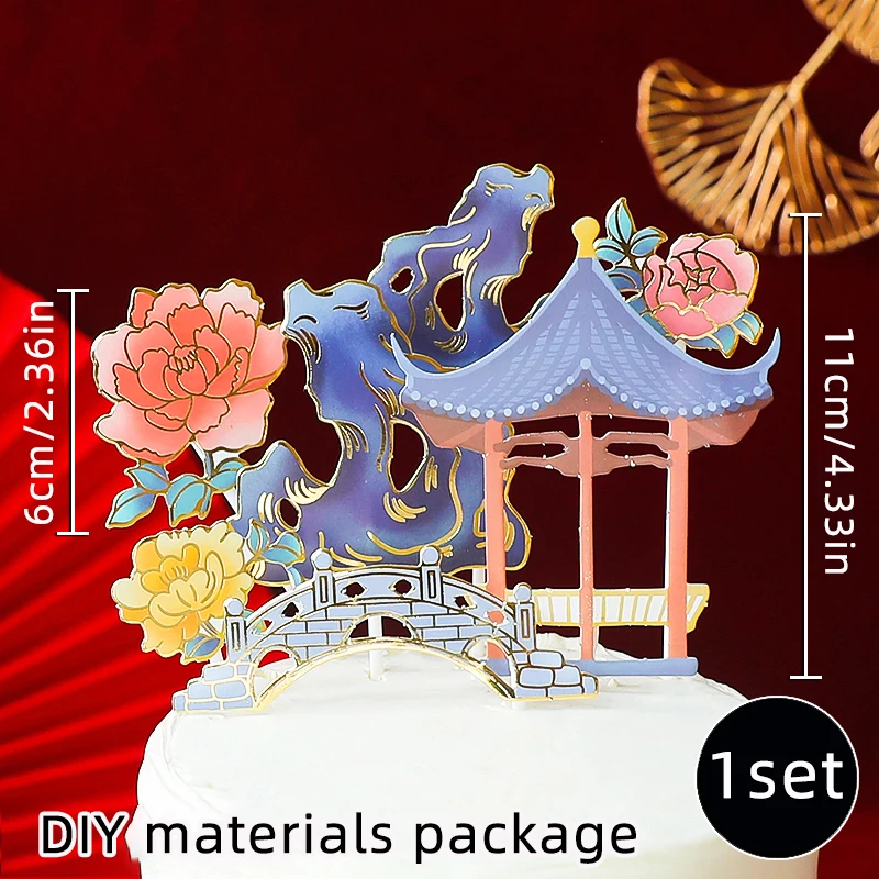 Chinesischer Fu-Charakter-Kuchenaufsatz, Rotgold, Pflaumenblüte, Langlebigkeit, Kuchendekoration für Großeltern, Geburtstagsfeier, Feier, Geschenk – Detail 7
