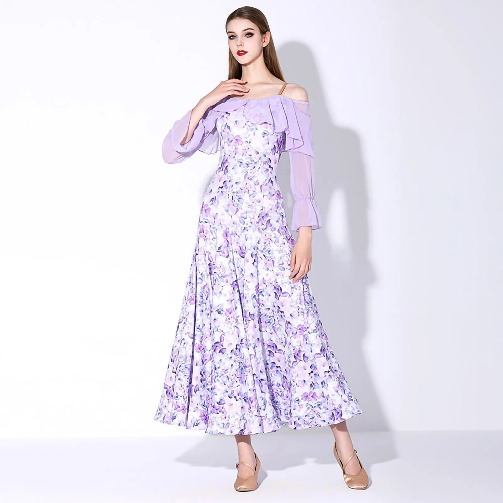 

Waltz Ballroom Competition Dress Standard Dance Performance Stage Costume Printing Women Sexy Evening Gowns Exercisee Clothing