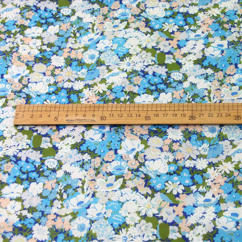 Lord Thorpe blue floras print tana fabric colorful flowers 100% cotton liberty tana lawn organic digital liberty fabric