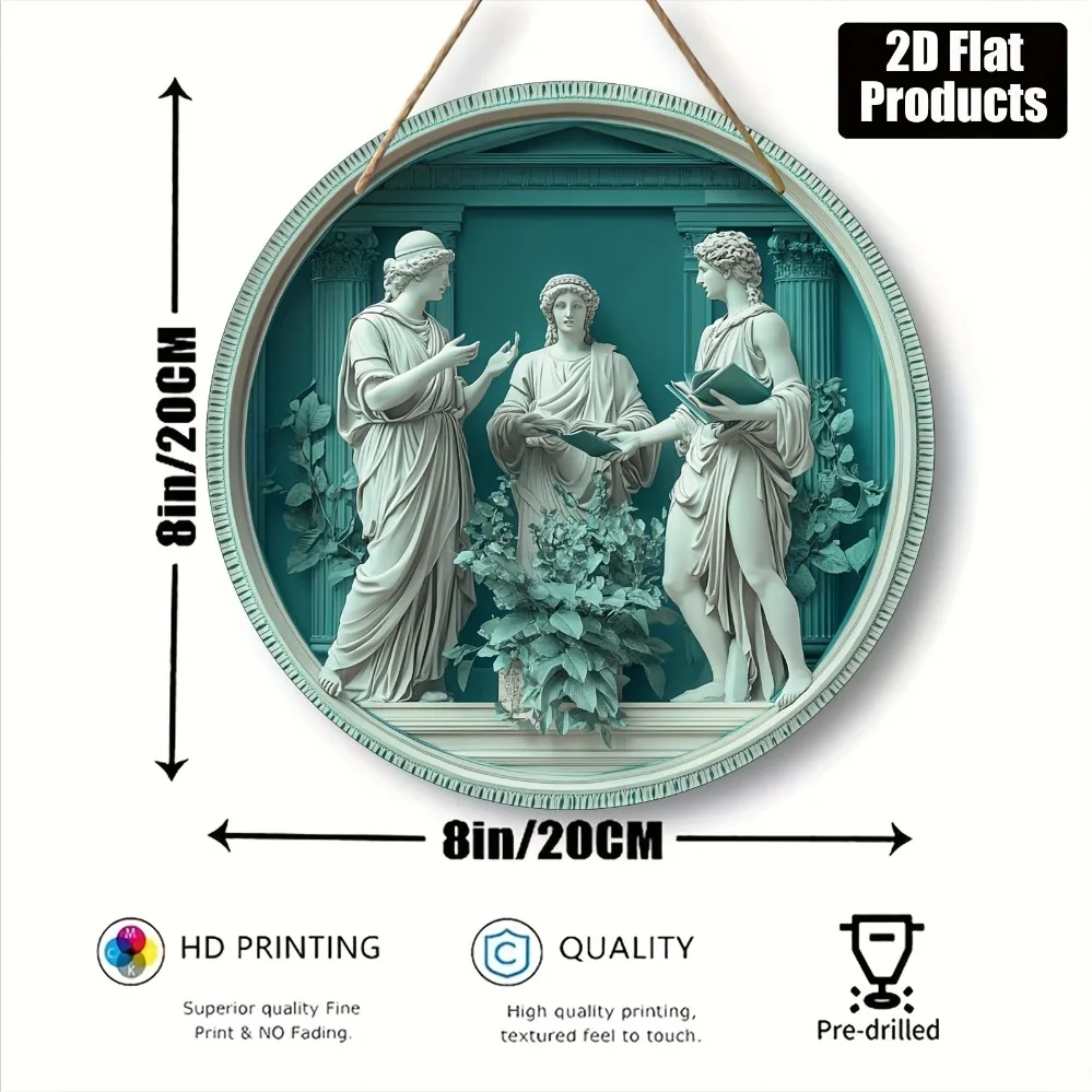 2D Metal Sign, 8x8 Inch Round Metal Plato Sign with Greek Scholar Theme, Home Wall Decor for Bar Kitchen Coffee Living Room Offi