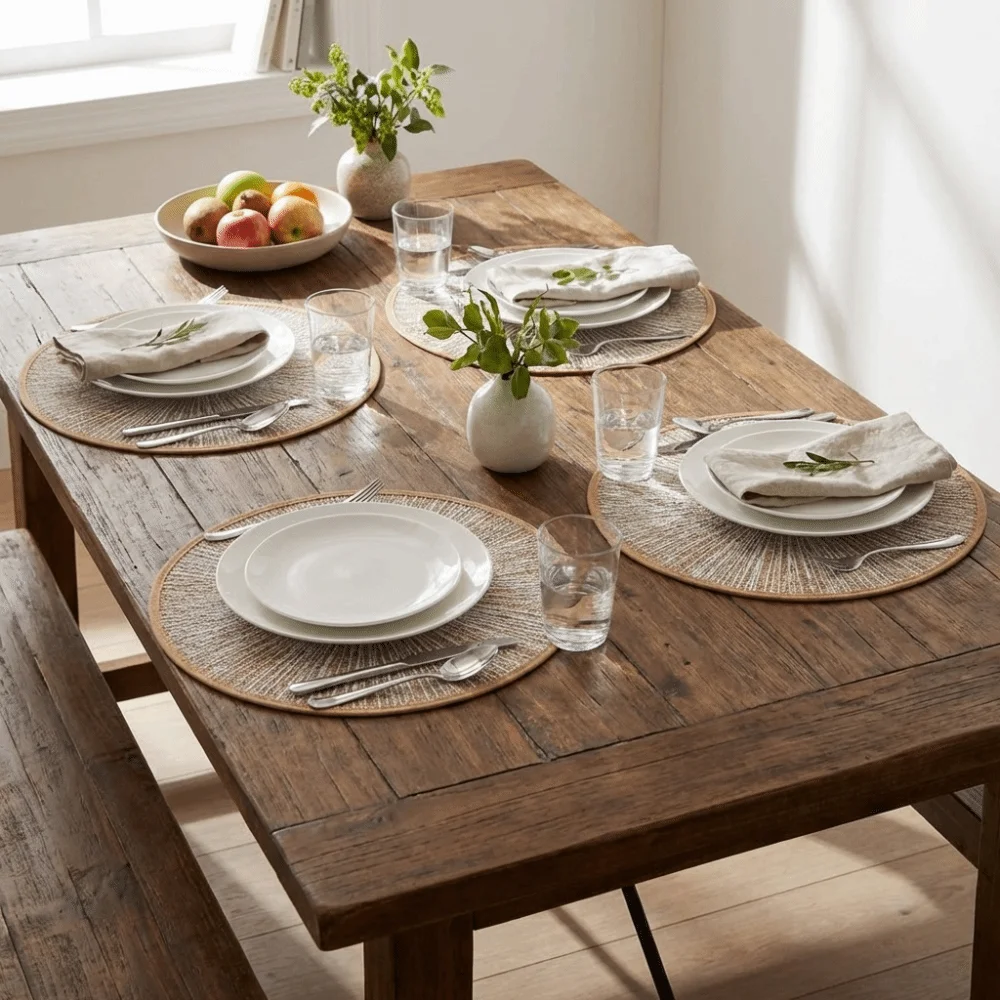 

4PCS Ray Pattern Round Burlap Macrame Placemats Rustic Style Retro Dinnerware Mat Bohemia 38CM Jute Tableware Mat Party