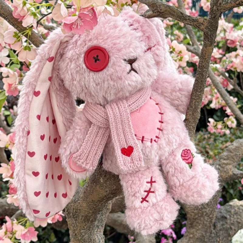 Plushie Dreadfuls Bunny Plushie Pink Stitched Heart Rose Long Ear Soft Stuffed Toy Gift For Girlfriend Trendy Collectible Decor