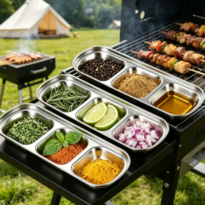 Bandeja de Condimentos de Acero Inoxidable de 3 Compartimentos, Plato Compartimentado para Sazonadores, Bandeja para Condimentos, Compartimento para Condimentos de Hot Pot