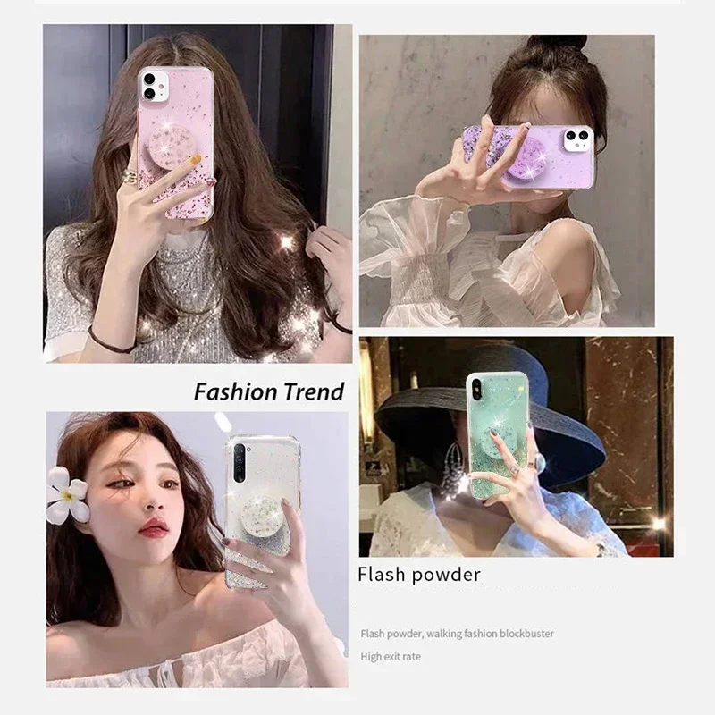 Bling Glitter Silver Foil Phone Holder Case for Samsung Galaxy A16 A26 A36 A56 A06 A15 A25 A35 A55 A14 A24 A34 A54 5G Cover