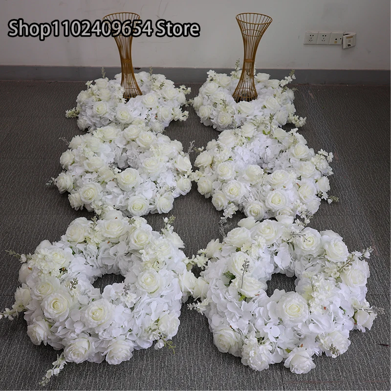 40 سنتيمتر 60 سنتيمتر زهرة إكليل الزفاف الجدول محور الشمعدان ديكو جارلاند تاج الأبيض الوردي الأخضر ورقة ترتيب الأزهار الدعائم #1