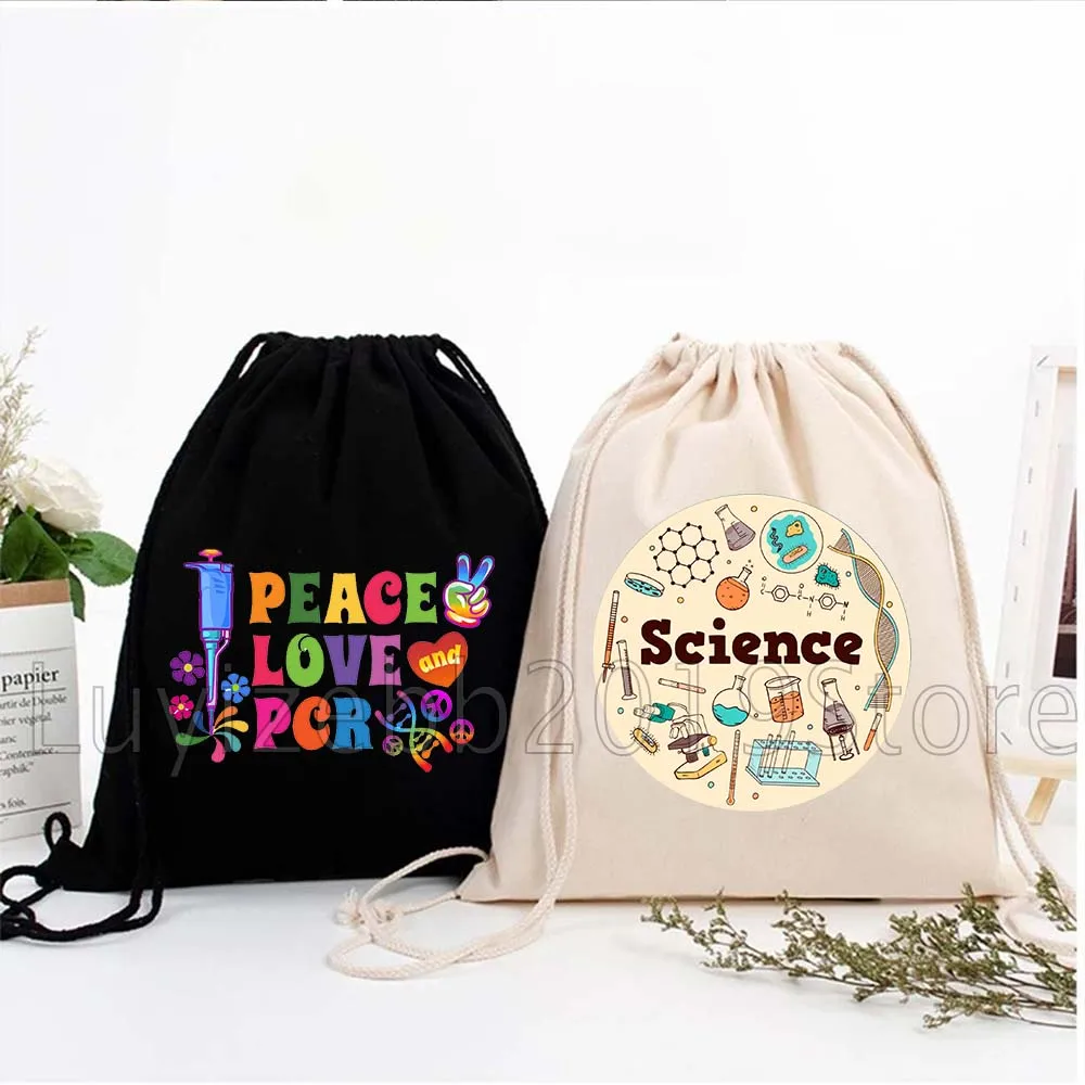 Science School Student Teacher Gift Biology Chemistry Physics Scientist Canvas Drawstring Bags Soccer Gym Sackpack String Bag