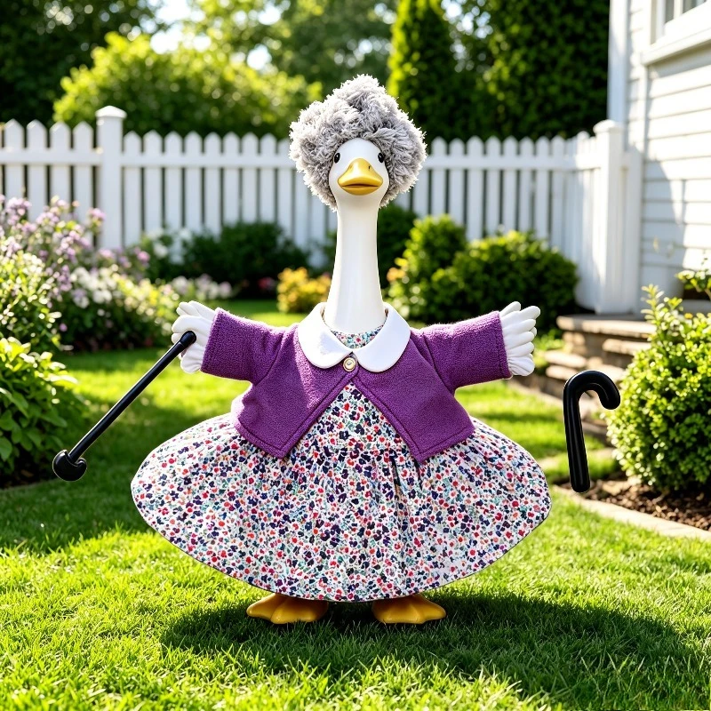 Ropa para Ganso de Porche de 23 Pulgadas, Estilo Abuela, con Vestido Floral Pequeño, Peluca y Bastón