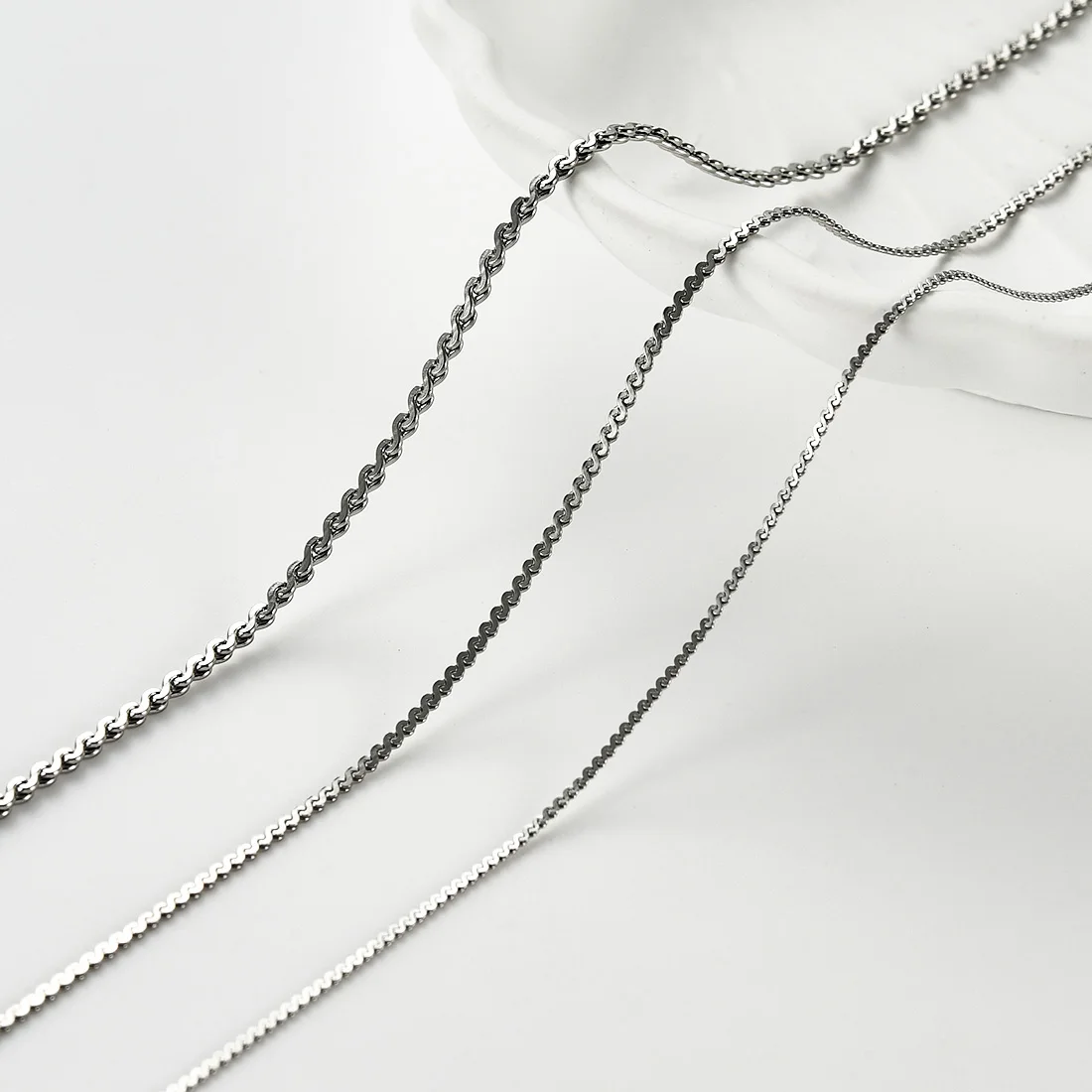 Stainless Steel Thin S Shape Necklace Width 0.9/1.2/1.6MM Gold Silver Plated Glitter Cable Chain Link For Pendants Jewelry Gifts