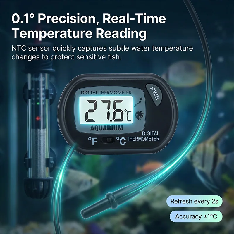 1/3 Stück LCD-Digital-Aquarium-Thermometer, Aquarium-Thermometer mit wasserfester Sensorsonde und Saugnapf für Reptilien – Detail 4