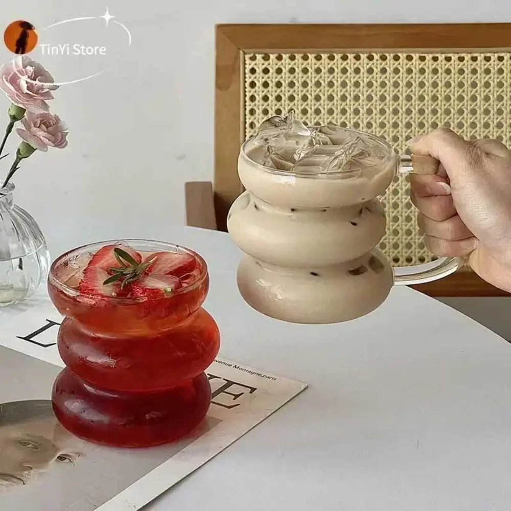 

New Transparent Glass Coffee Mug Caterpillar Shape Household Glass Latte Cup with Handle Heat Resistant Beer Drinking Glasses