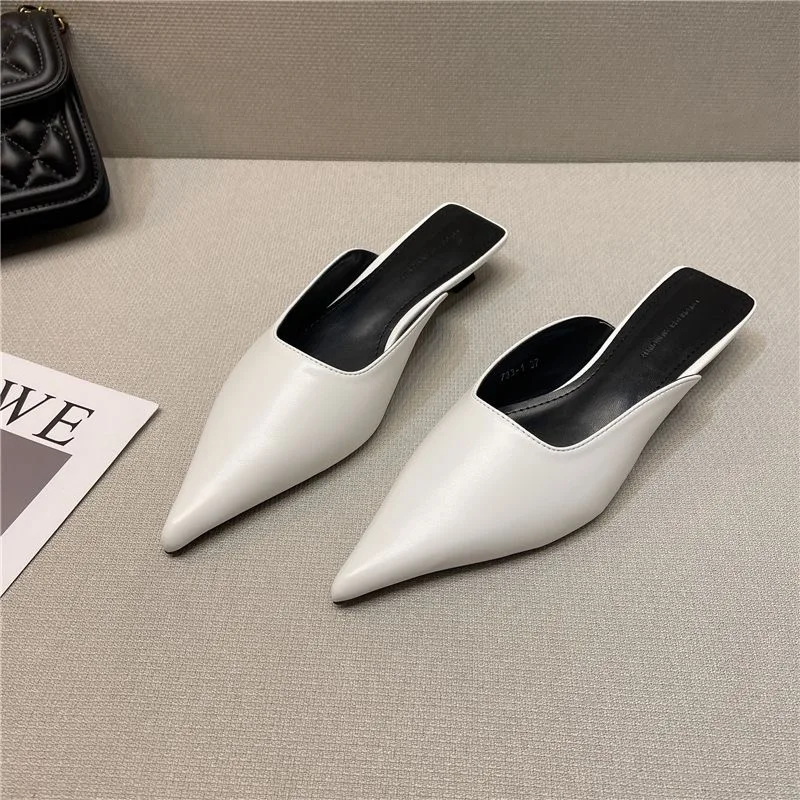 2023 Nieuwe Slippers Met Lage Hak Zomerse Neus Buiten Muiltjes Casual Pumps Streetstyle Mama 'S Sandaal Slip Op Halve Slippers Loafers