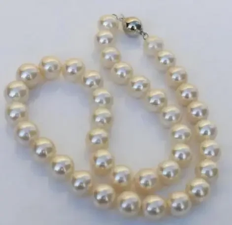 Charming 10-11mm Natural south sea white pearl necklace 18 inch 925 silver clasp