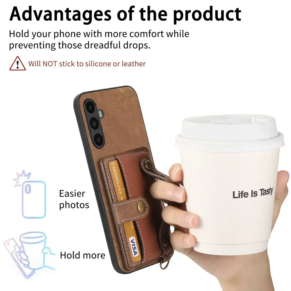 A06 A16 A35 A55 5G 2024 Luxury Case Wristband Leather Card Coque for Samsung Galaxy A15 A 35 55 A05S A 05 15 16 06 4G Back Cover image 5