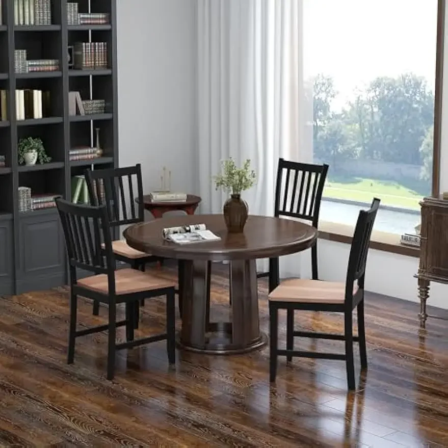 Juego de 4 sillas de comedor de madera, silla de cocina de granja con patas de madera de caucho, silla auxiliar de comedor fácil de montar