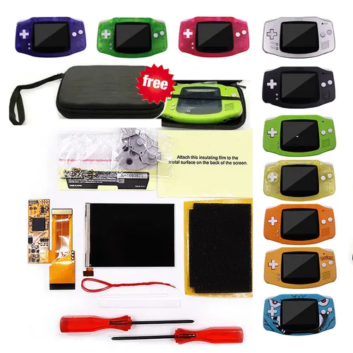 Kits de Mod LCD de pantalla V2 GBA de 10 niveles de brillo, bolsa de mano de almacenamiento para Gameboy Advance, pantalla de retroiluminación IPS