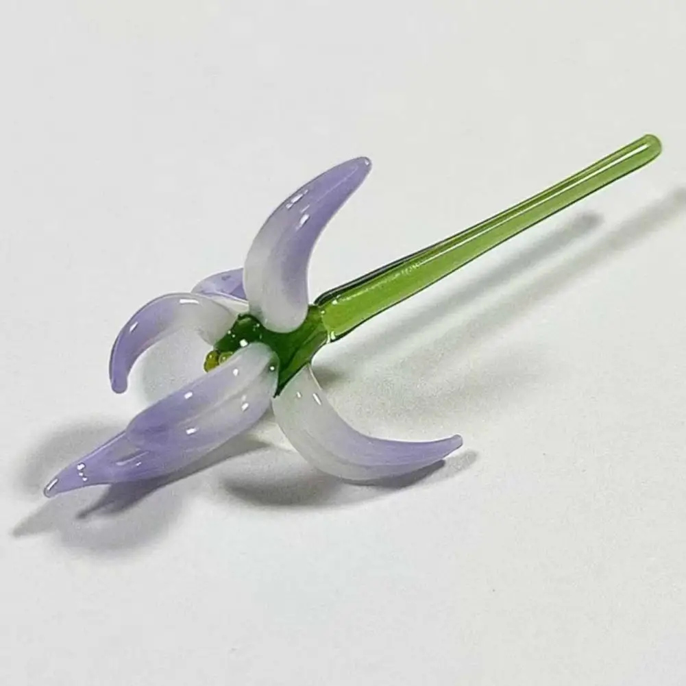 Glass Flower Ornament Handmade Glass Orchid Flower Decoration Hand-blown Mini Floral Ornament with Stem Colorful Indoor for Home