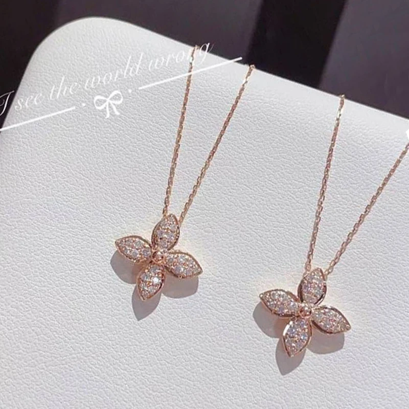 Elegant flower necklaces silver 925 clavicle chain sequin light luxury fresh pendant wedding engagement jewelry for women