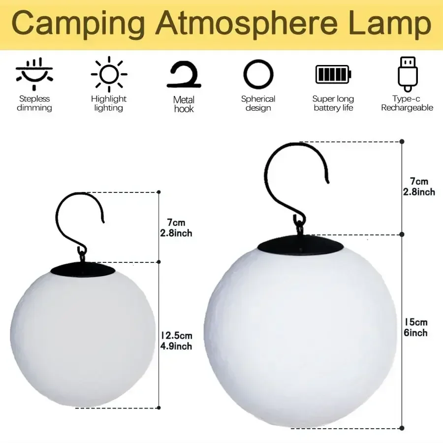 USB Rechargeable Portable Hanging Moon Light Outdoor LED Camping Lantern Waterproof Tent Lamp Garden Decor Lights