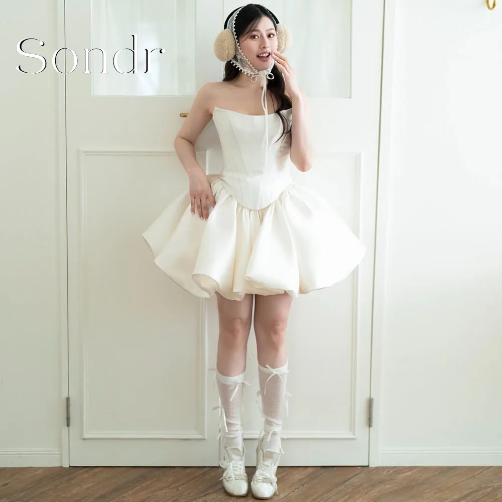 

Sondr Customized Mini Korean Wedding Dresses 2026 New Strapless Corset Back Bridal Photo Shoot Gown A Line Short Party Dresses