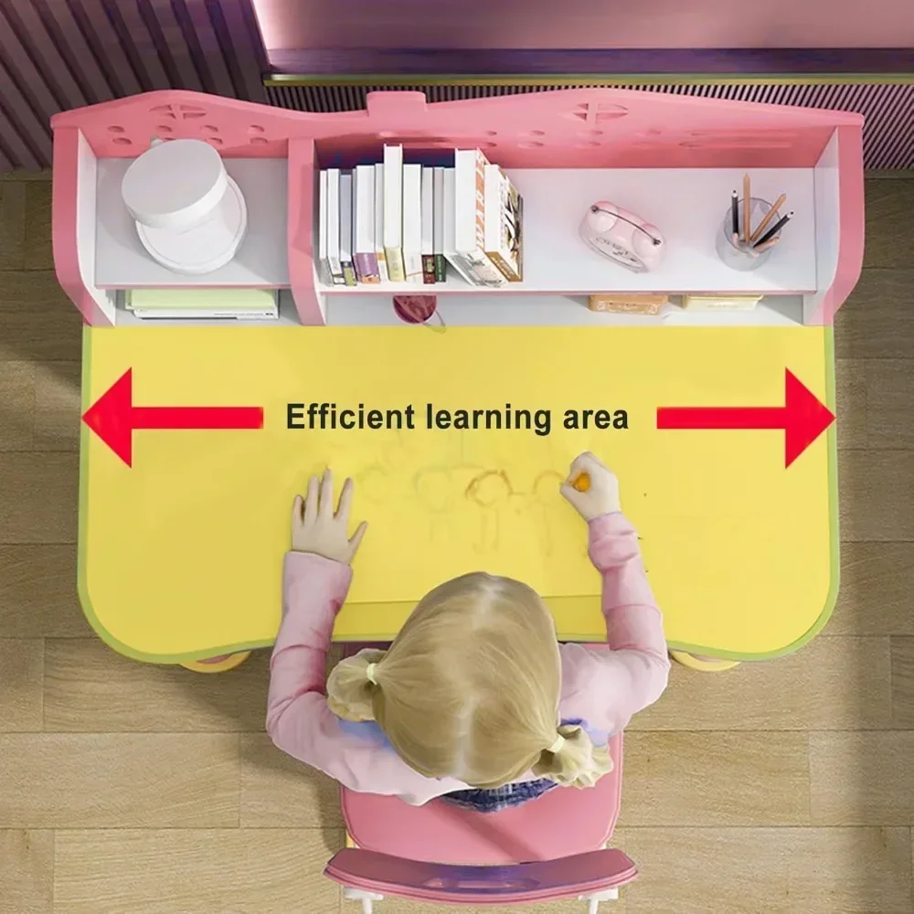 Ensemble de bureau d'étude et de chaise réglables pour enfants avec rangement, égouts de proximité, étagère, table de devoirs d'écriture pour enfant en bas âge