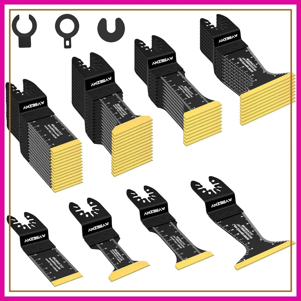 

50 PCS Titanium Oscillating Saw Blades Metal Cutting, 4 Types Multitool Blades for Hard Material, Nails, Wood, Plastic