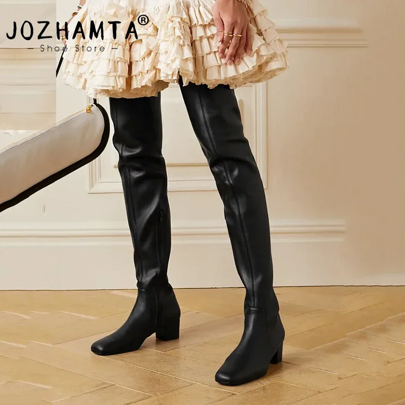 JOZHAMTA Size 33-43 Over The Knee High Boots Women Winter 2023 Thick Mid Heels Shoes Woman Thigh High Boots Casual Ladies Office