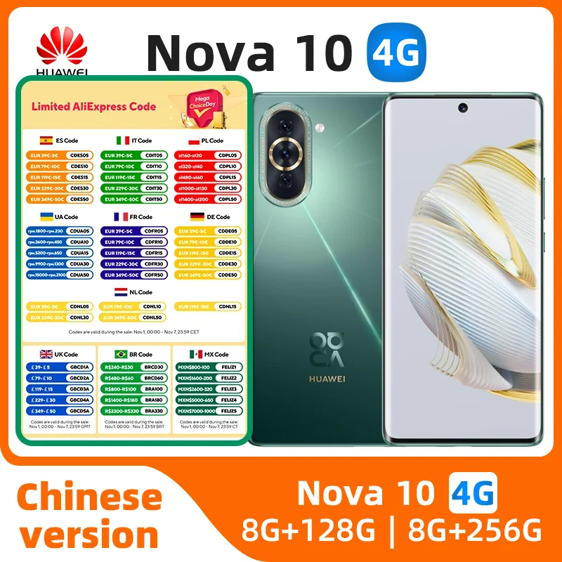 Huawei Nova 10 Mobile Phone HarmonyOS 2 Octa Core 120Hz 4000mAh 66W Snapdragon 778G 50MP Smart Original used phone