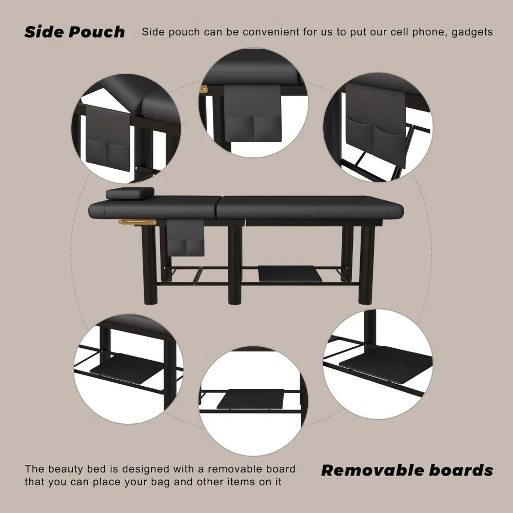 6개의 다리가 있는 고정식 마사지 테이블, 30 °   조절 가능한 등받이, 스파 및 물리치료용 고강도