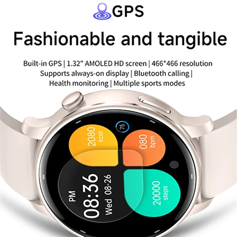 2025 New Lady Fashion Smart Watch Women 1.32" AMOLED Screen GPS Sports Mode Heart Rate Bluetooth Call 3ATM Waterproof Smartwatch