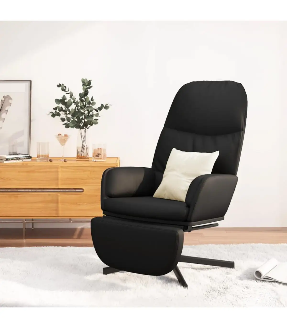 Relax armchairs with footrest black synthetic leather