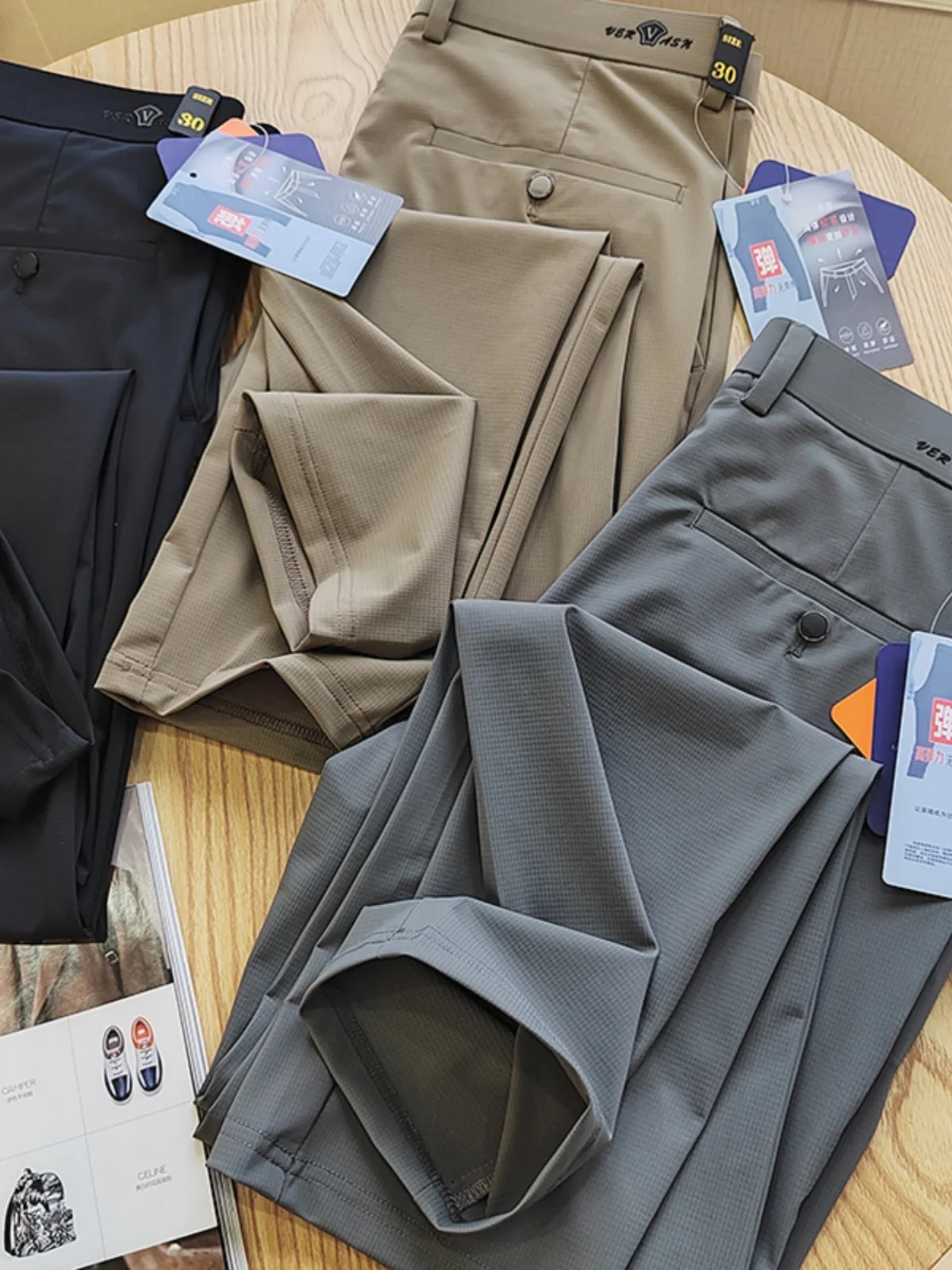 

Мужские брюки премиум-класса для бизнес-кэжуал стиля, из ледяного шелка, с четырехсторонней эластичностью, прямого кроя, тонкие, модные, городские