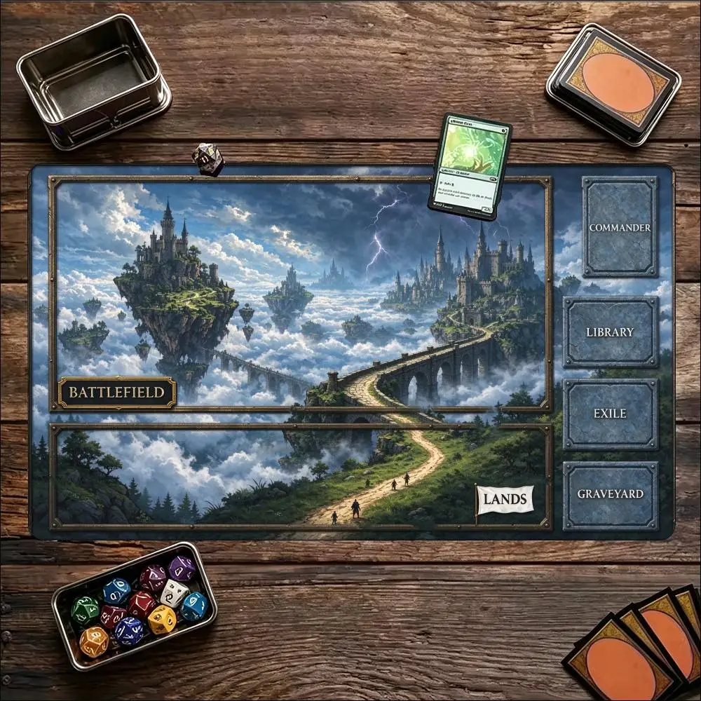 Floating Castle TCG Playmat Large Table Game Mat Anti Slip Rubber Trading Card Game Mat For Tabletop Card Gaming Desk Setup