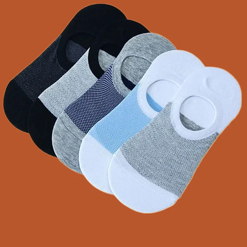 5 Pairs 2024 New High Quality Mesh Breathable Short Socks Male Sweat-absorbent Silicone Fashion Cotton Socks Men Invisible Socks