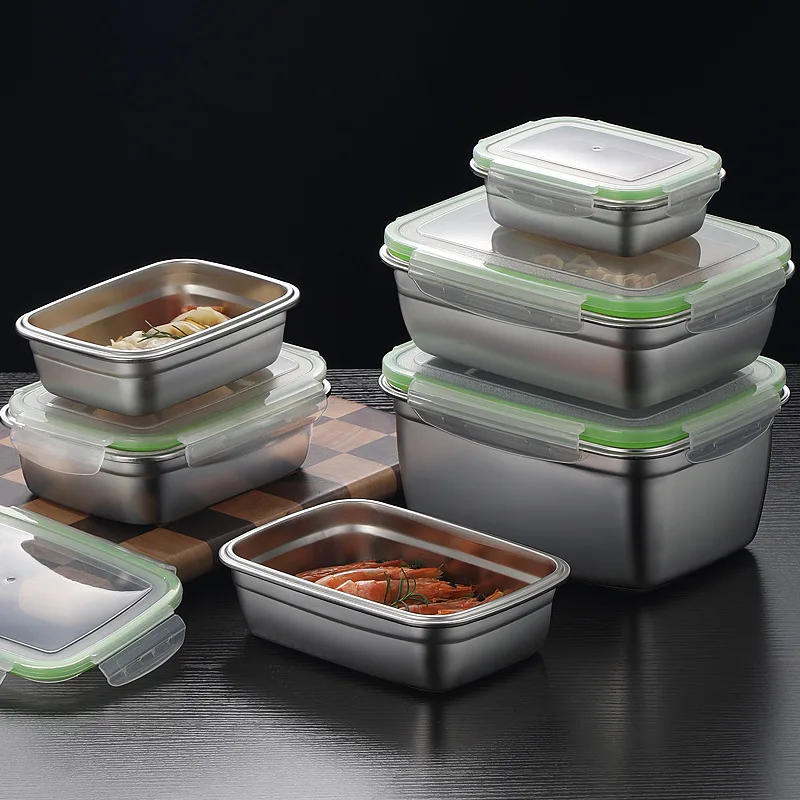304 Stainless Steel Lunch Box Set with Silicone Transparent Lids Stackable Food Storage Containers for Kitchen School Office view 3