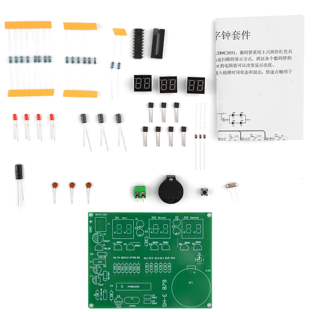 DIY Electronic Kits AT89C2051 Digital Clock LED Display Suite Electronic Module Soldering Practice for School Science Project