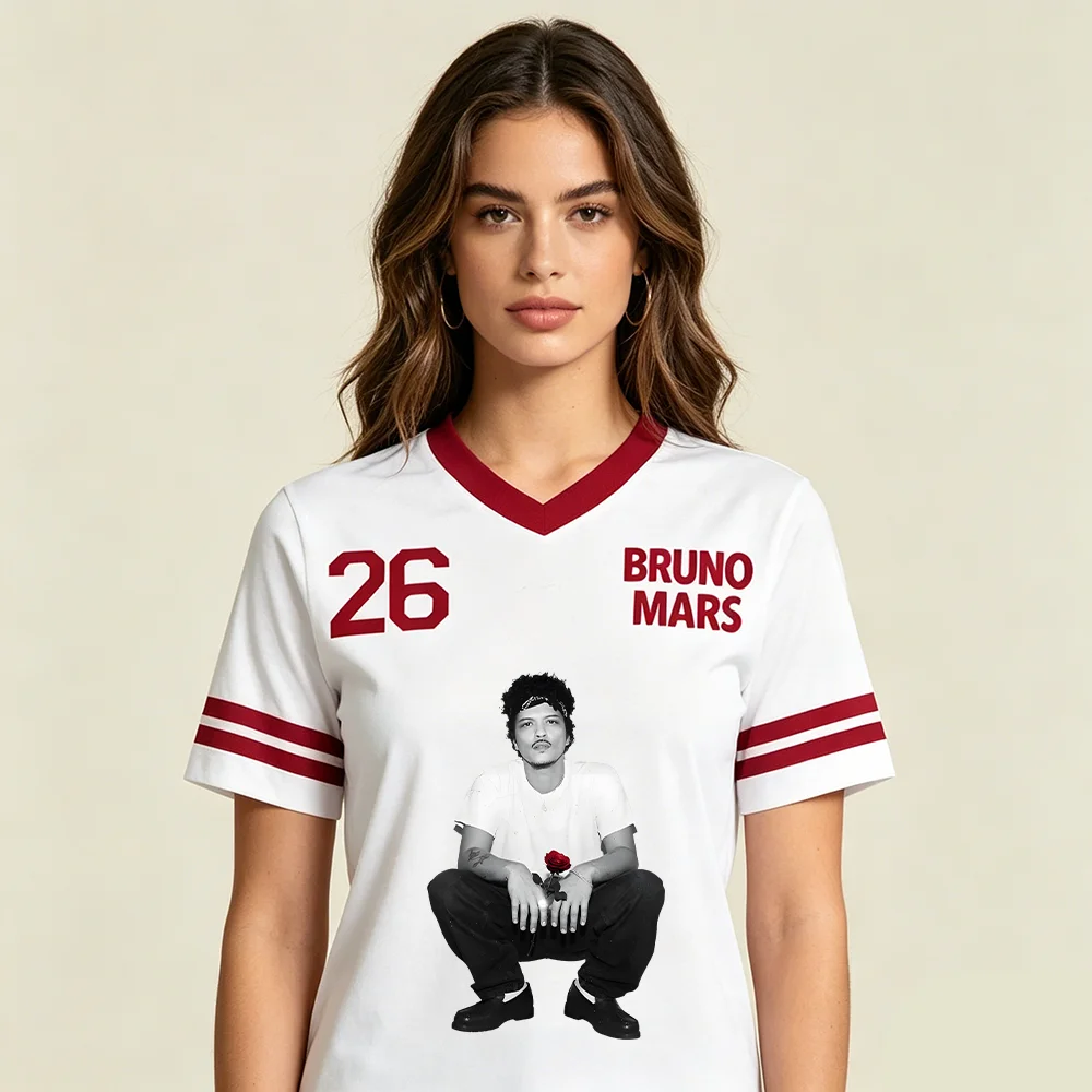 Personalized Bruno Mars The Romantic Tour 2026 Football Jerse Bruno Mars Concert New Date Music Fan Gift Tee Unisex Music Tshirt