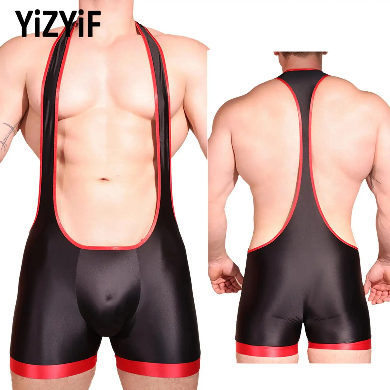 

Sexy Mens Sports Bodysuits Deep U Neck Jumpsuit Wrestling Singlet Stretchy Bodysuit for Sports Gym Fitness for Sports Gym