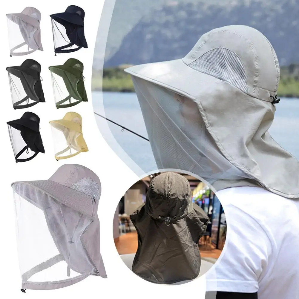 Outdoor Mosquito Bee Insect Proof Mesh Mask Sun Protection Breathable Hat Men Women Fishing Hats Face Covering Night Fish