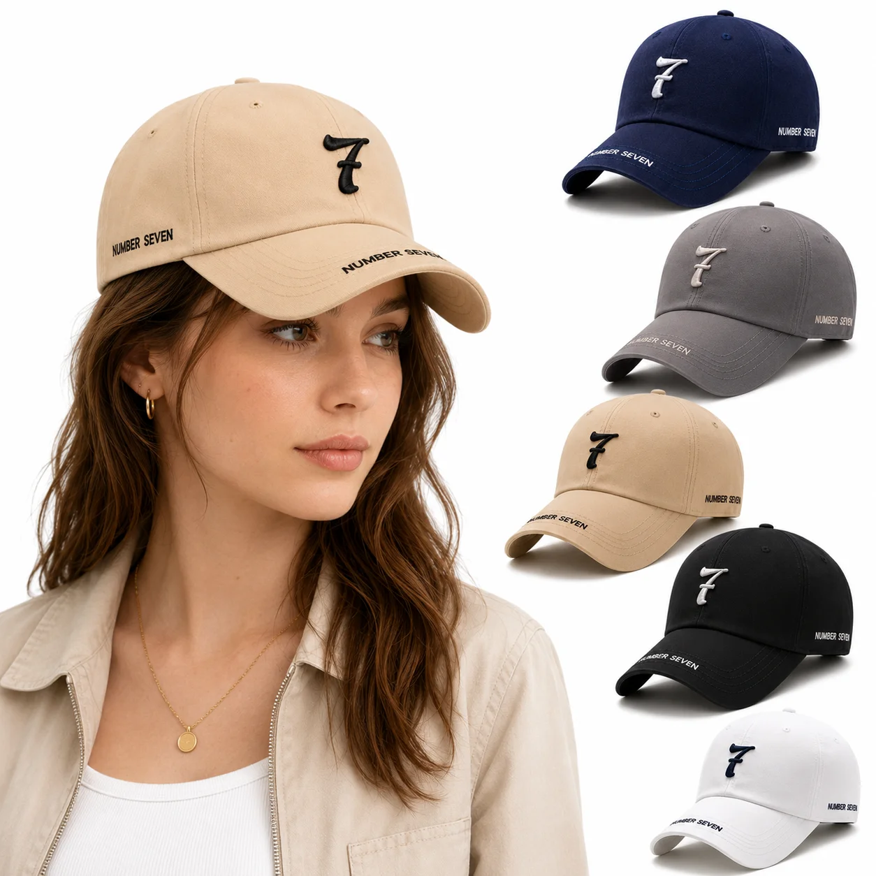 Vintage Style Number Seven Classic Baseball Cap Unisex Fashion Embroidered Hat Adjustable Fit Outdoor Travel Streetwear Cap