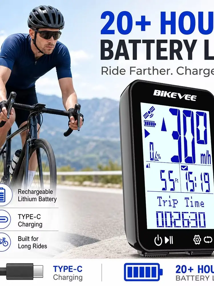 AliExpress Bikevee Type-C Rechargeable GPS Bike Computer Wireless MPH KM/H Waterproof with Backlight Bicycle Speedometer Odometer Kilometer Counter